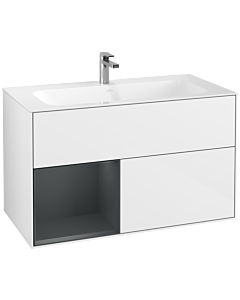 Villeroy und Boch Finion Waschtischunterschrank G030HGGF 99,6x59,1cm, Wandbeleuchtung, Regal links Midnight Blue Matt Lacquer, Glossy white lacquer